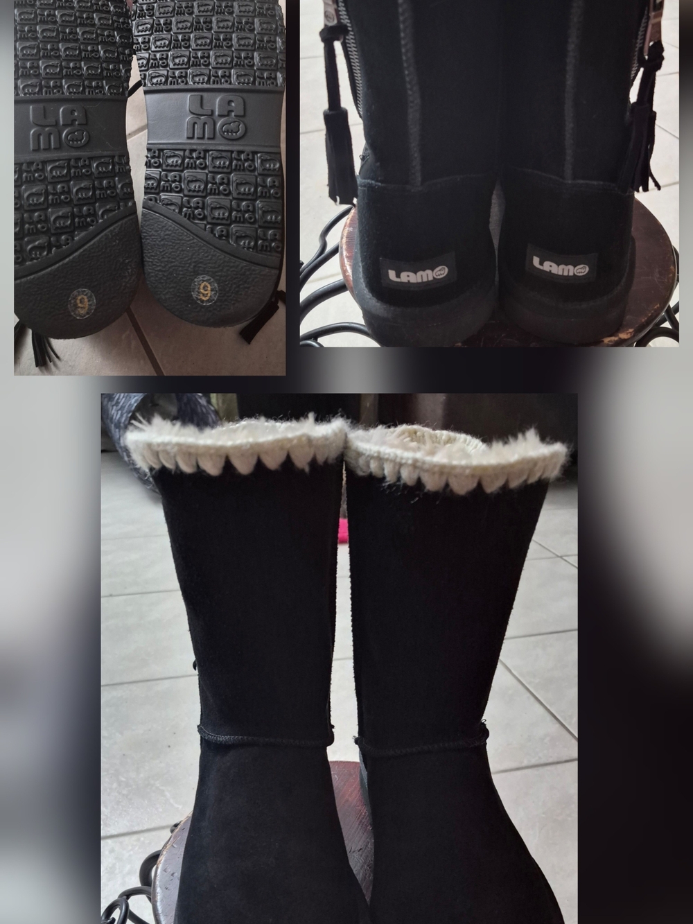 New Lamo Luna Women's Black Suede Tall Winter Boots Size 9